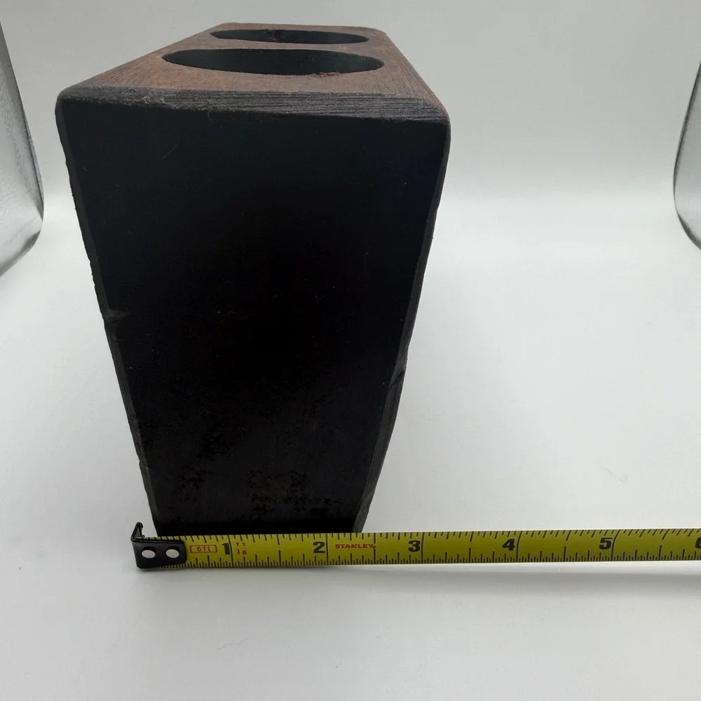VTG Primitive Hand Carved Wood 2 Hole Sugar Mold Candle Or Makeup Brush Holder